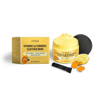 OUHOE Vitamin C & Turmeric Clay Face Mask | Deep Cleansing, Exfoliating & Pore Refining | Brighten Complexion & Fade Dark Spots | 120g