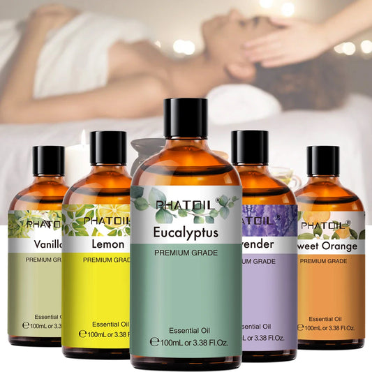 PHATOIL 100ml Natural Essential Oil For Skin Aromatherapy Diffuser Eucalyptus Lavender Vanilla Rose Fragrance Essential Oils