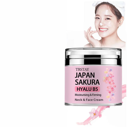 TRSTAY Japan Sakura Essence Cream | Sakura Tone-Up Cream with Hyaluronic Acid | Moisturizing & Firming Neck & Face Care | HYALU B5 Formula