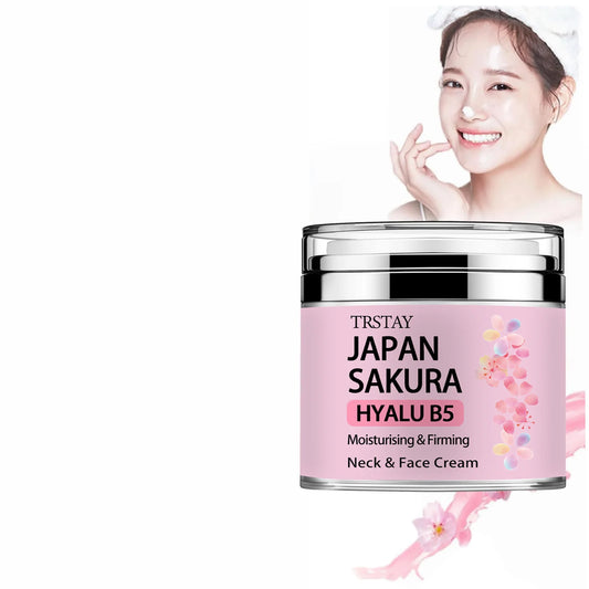 TRSTAY Japan Sakura Essence Cream | Sakura Tone-Up Cream with Hyaluronic Acid | Moisturizing & Firming Neck & Face Care | HYALU B5 Formula