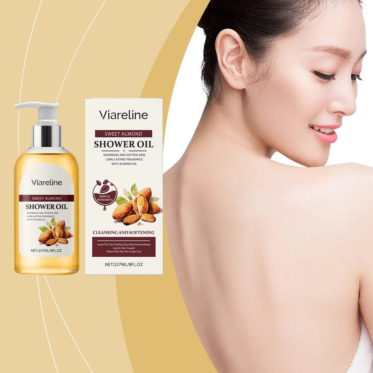 Sweet Almond Shower Oil – Nourishing Body Wash for Soft, Hydrated Skin (237ml/8 fl oz)