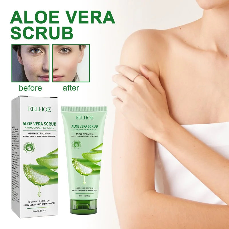 Aloe Vera Body Scrub - Deep Clean Skin, Exfoliate, Moisturize Pores, Reduce Acne Marks, Soften Skin, Brighten Complexion, 100g