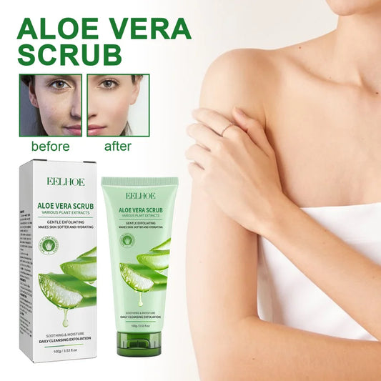 Aloe Vera Body Scrub - Deep Clean Skin, Exfoliate, Moisturize Pores, Reduce Acne Marks, Soften Skin, Brighten Complexion, 100g