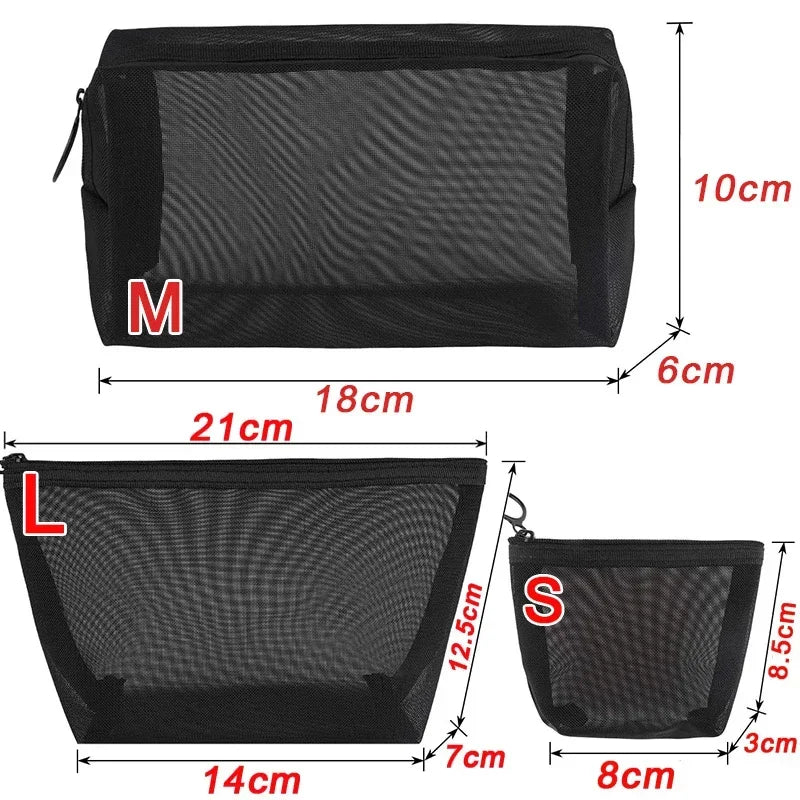 Women Mesh Cosmetic Bag Travel Storage Makeup Bag Organizer Female Make Up Pouch Portable Small Large Toiletry Beauty Case