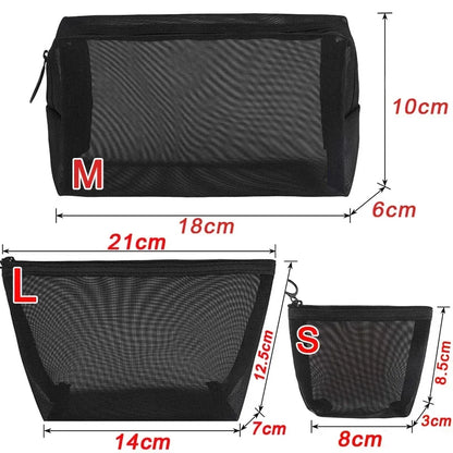 Women Mesh Cosmetic Bag Travel Storage Makeup Bag Organizer Female Make Up Pouch Portable Small Large Toiletry Beauty Case