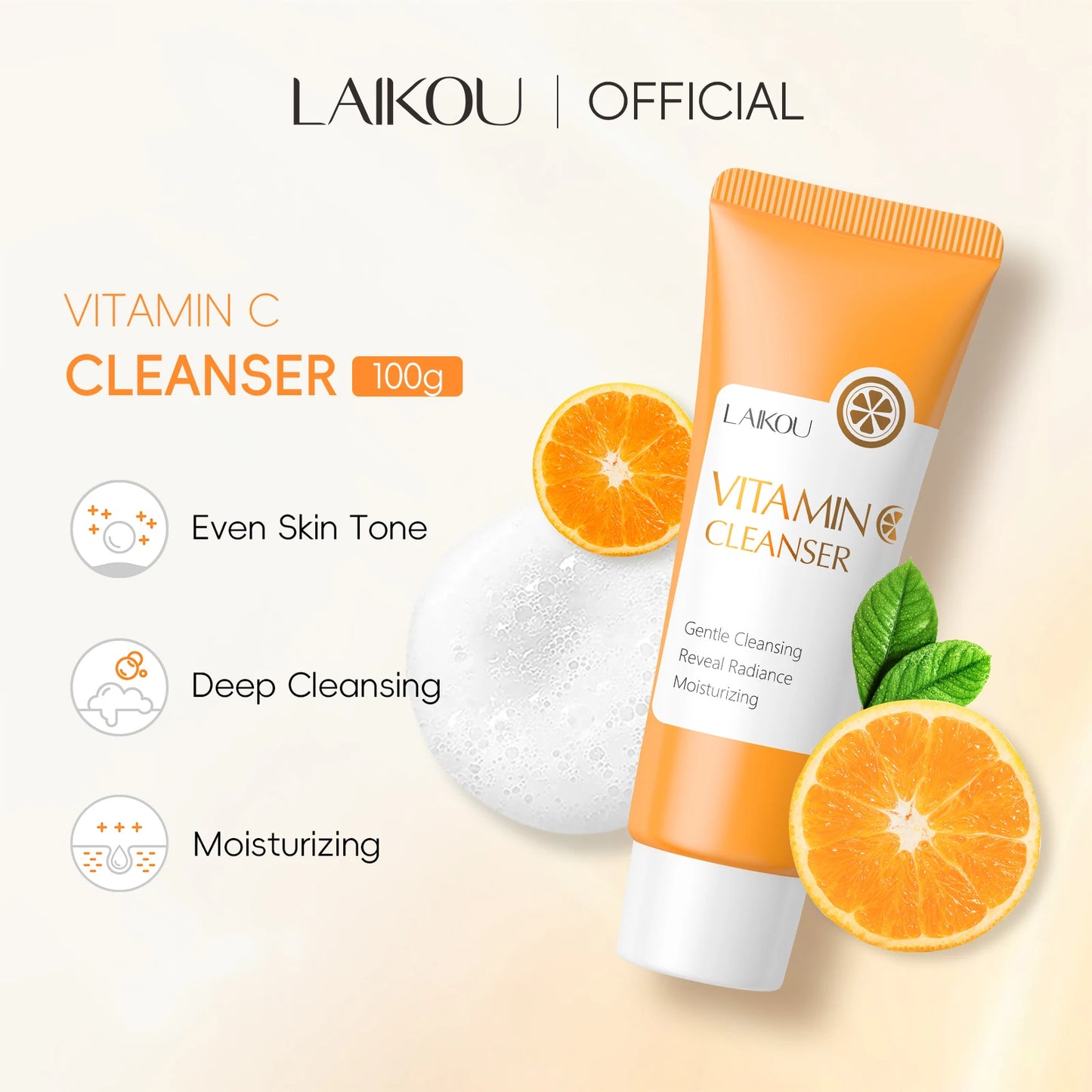 LAIKOU | Vitamin C, Aloe Vera & Hyaluronic Acid | Brightening & Deep Cleansing