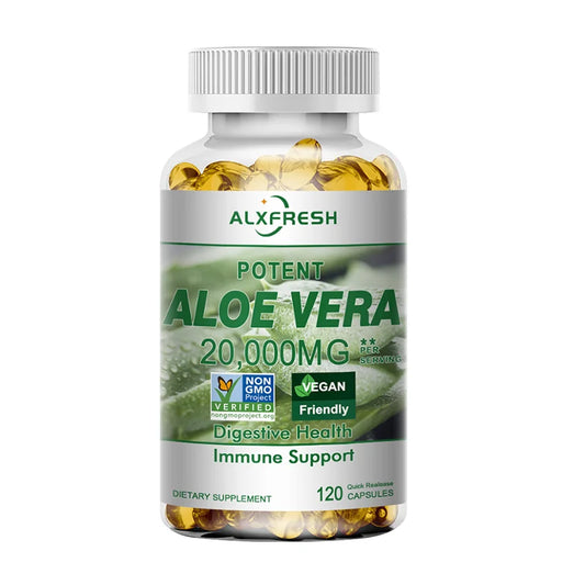 ALXFRESH | Aloe Vera 20,000mg Capsules | Digestive Health, Detox, Liver & Immune Support | 120 Capsules