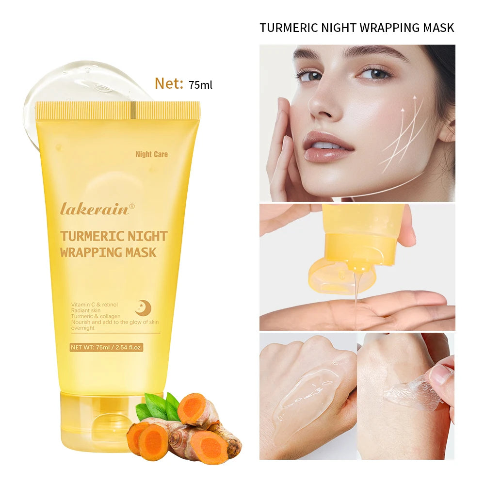 Lakerain Kojic Acid & Turmeric Night Wrapping Mask | Peel-Off Overnight Treatment with Collagen | Nourishing, Firming & Brightening | 75ml
