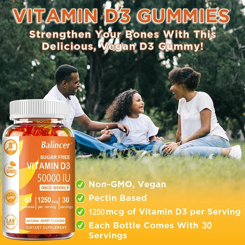 Balincer | Vitamin D3 Gummies 50,000 IU | Brain, Heart, Joint, Bone & Immune Support | 30 Gummies