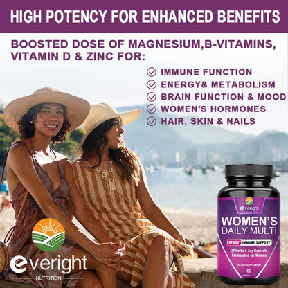 Everight | Women’s Daily Multivitamin with Biotin & Zinc | Energy & Immune Health Support