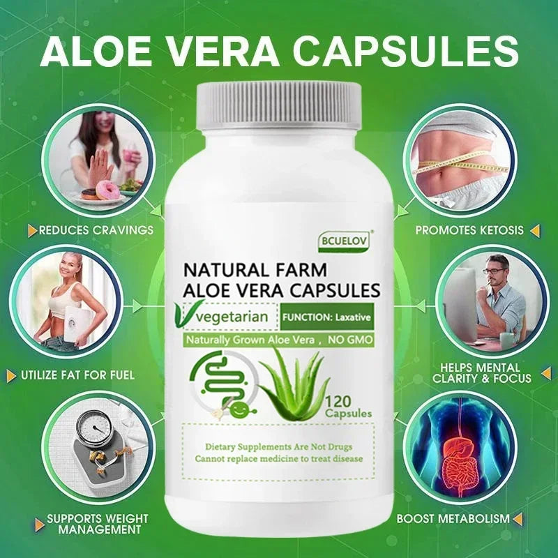Bcuelov | Natural Aloe Supplement | Fat Burn, Detox, Metabolism Support, Laxative | 60 Capsules