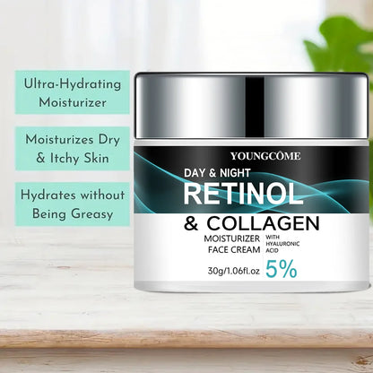 YOUNGCOME Retinol & Collagen Moisturizing Cream | With Hyaluronic Acid | Brightening, Nourishing & Skin Texture Improvement | Day & Night Use | 30g