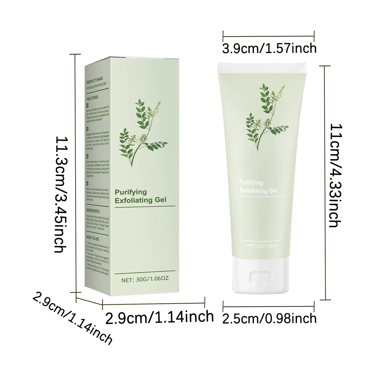 30g Purifying Exfoliating Gel - Gentle Face Body Scrub for Dullness, Yellowish Skin - Brightening, Smoothing Skin Care Treatment