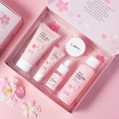 LAIKOU Sakura Skin Care Kit – 5-Piece Moisturizing & Brightening Facial Set with Niacinamide & Cherry Blossom Extract