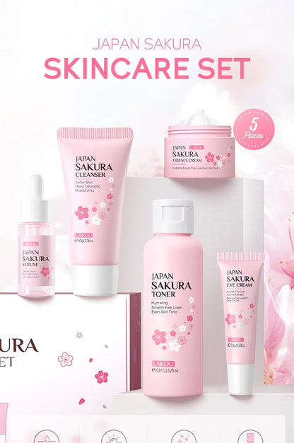 LAIKOU Sakura Skin Care Kit – 5-Piece Moisturizing & Brightening Facial Set with Niacinamide & Cherry Blossom Extract