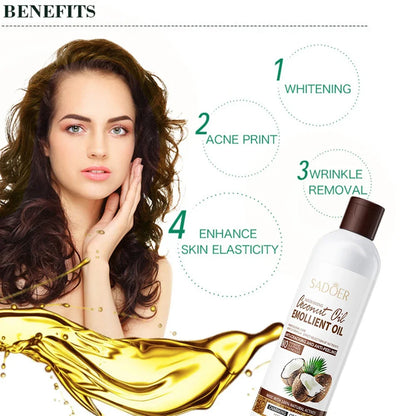 SADOER Coconut Massage & Body Oil | Nourishes Hair, Firms Skin & Lightens Fine Lines | Soothes Dry Skin & Reduces Frizz | 250ml