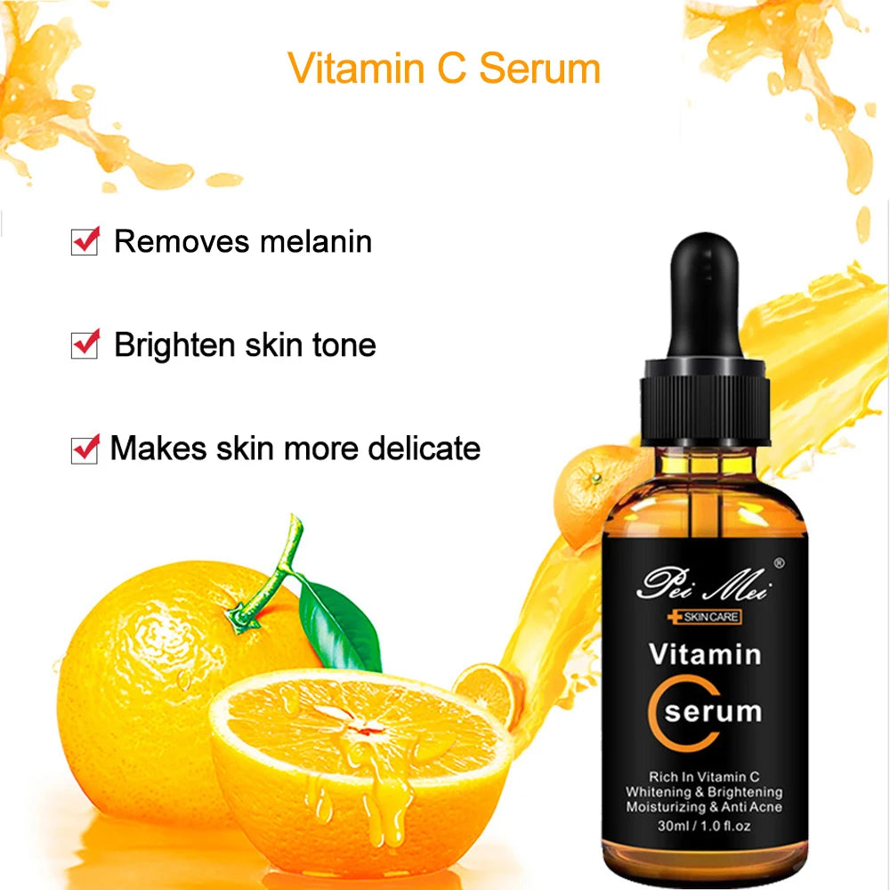 Pri Mei® Vitamin C Facial Serum | Brightening, Spot-Lightening & Anti-Acne | Hyaluronic Acid Essence | 30ml