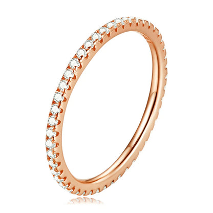 BAMOER 925 Sterling Silver Full pave CZ Simulated Diamond Stackable Ring, Women Gold Plated Engagement Wedding Eternity Bands