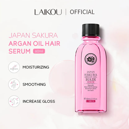 LAIKOU Japan Sakura Organic Hair Oil Gloss Treatment Smoothing Hair Serum Frizz Control Shine Booster Argan Oil 60ml/100ml