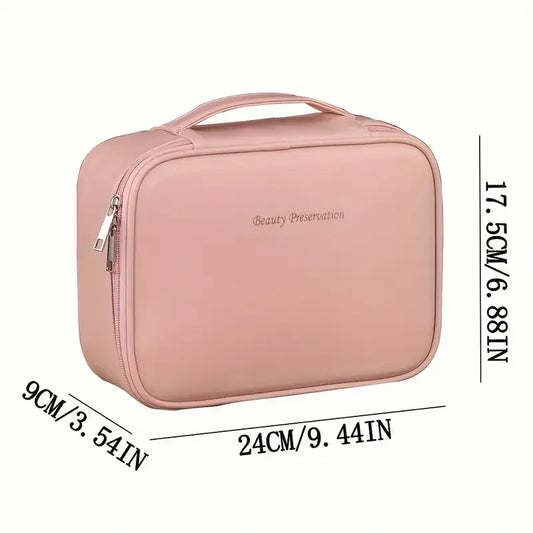 Large Capacity Waterproof PU Cosmetic Bag with Divider, Portable Travel Cosmetic Toiletry Storage Bag, Cosmetic Travel Bag  ...