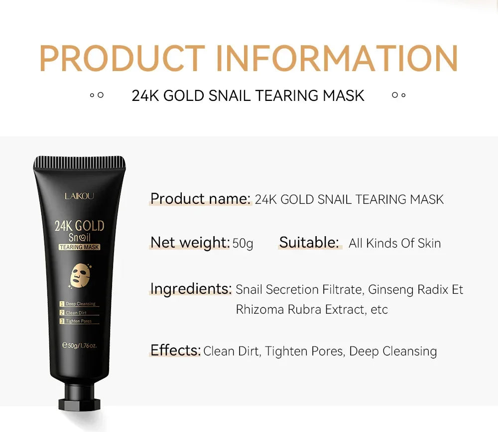 LAIKOU 24K Gold Sakura Peeling Face Mask | Anti-Wrinkle, Whitening & Blackhead Removal | Tear-Off Facial Mask for Smooth, Radiant Skin