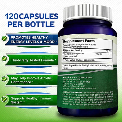 aSquared Nutrition | Rhodiola Rosea Supplement | Stress Relief & Energy Support