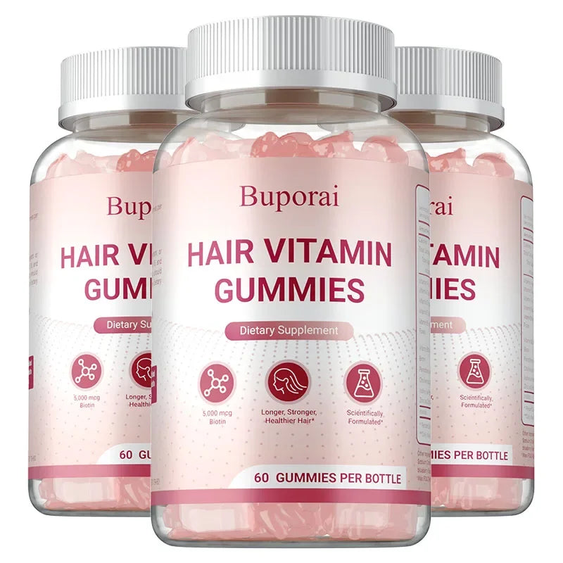 Buporai | Hair Growth Gummies | Strengthens Hair, Skin & Nails, Improves Elasticity | 60 Gummies