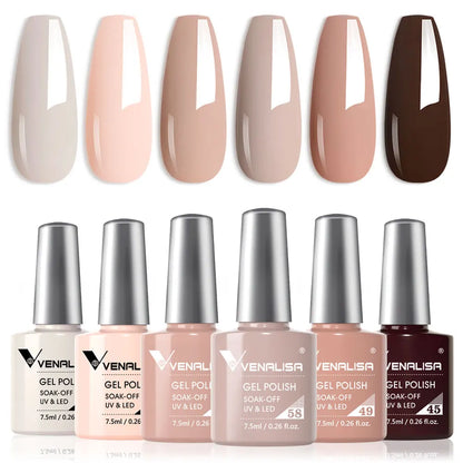 Venalisa Nail Gel Polish Kit HEMA FREE Nude Pink Color Collection Self Leveling Full Coverage Nail Manicure Set 6Pcs Kit