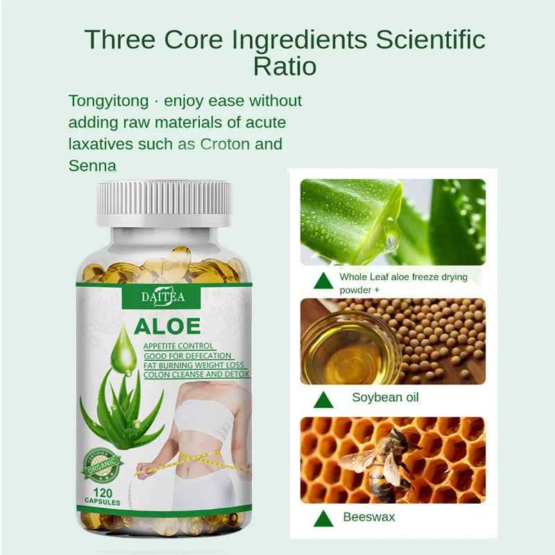 DAITEA | Aloe Capsules | Appetite Control, Fat Burn, Detox, Colon Cleanse | 60 Capsules