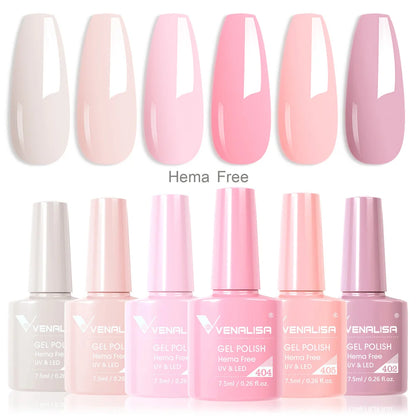 Venalisa Nail Gel Polish Kit HEMA FREE Nude Pink Color Collection Self Leveling Full Coverage Nail Manicure Set 6Pcs Kit