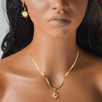 Stainless Steel Necklace Earrings Set Trend Moon Star Hollow Pendant For Women Fashion Party 18K Gold-Plated Jewelry Set Gift