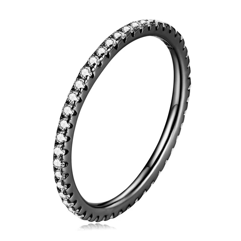BAMOER 925 Sterling Silver Full pave CZ Simulated Diamond Stackable Ring, Women Gold Plated Engagement Wedding Eternity Bands