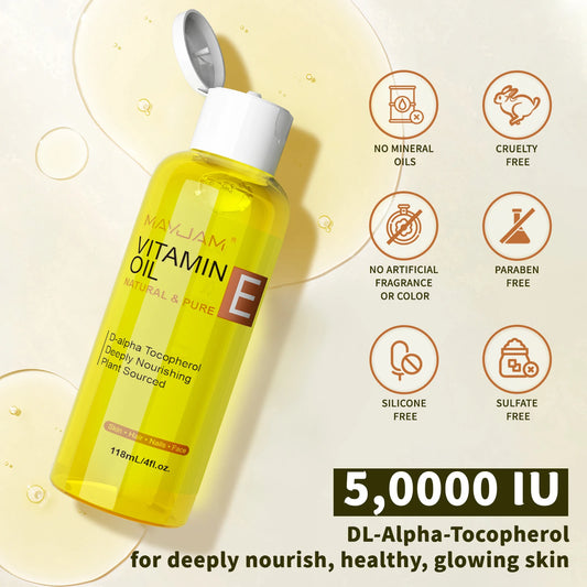 MAYJAM Vitamin E Oil | Natural & Pure | Moisturizing & Brightening Skincare | Face & Body Care | 118ml / 236ml