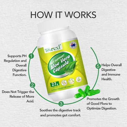 Trorexl® | Organic Aloe Vera Capsules | Gut Support, Digestive Health | 60 Capsules