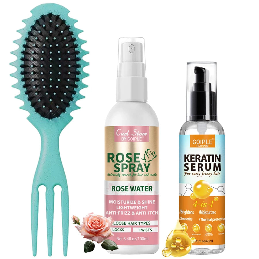 Keratin Protein Serum Anti Frizz Heat Thermal Protection Spray Rose Water Mist for Repair Damaged Curl Hair Smooth & Moisturize