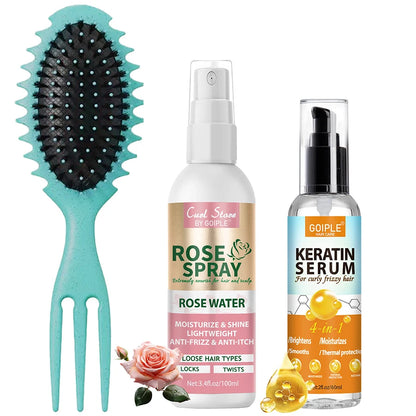 Keratin Protein Serum Anti Frizz Heat Thermal Protection Spray Rose Water Mist for Repair Damaged Curl Hair Smooth & Moisturize
