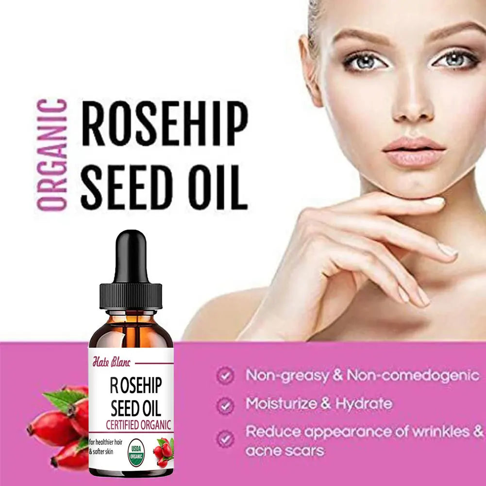 Hate Blanc Organic Rosehip Seed Oil | USDA Certified | Moisturizing, Brightening & Anti-Aging Face Essence | 5ml / 15ml / 30ml / 50ml