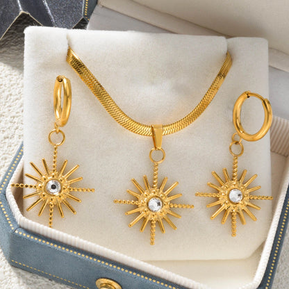 Stainless Steel Necklace Earrings Set Trend Moon Star Hollow Pendant For Women Fashion Party 18K Gold-Plated Jewelry Set Gift