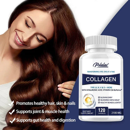 Pslalae | Collagen Capsules with Hyaluronic Acid & Vitamin C | Skin, Hair, Nails, Joints Support | 30/60/120 Capsules