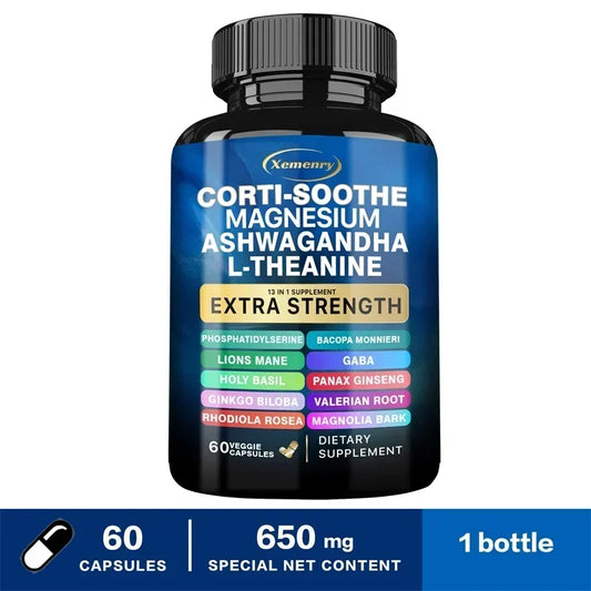 Xemenry | Corti-Soothe Magnesium Ashwagandha L-Theanine Capsules | Cortisol Balance, Adrenal & Sleep Support