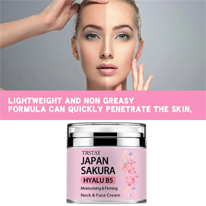 TRSTAY Japan Sakura Essence Cream | Sakura Tone-Up Cream with Hyaluronic Acid | Moisturizing & Firming Neck & Face Care | HYALU B5 Formula
