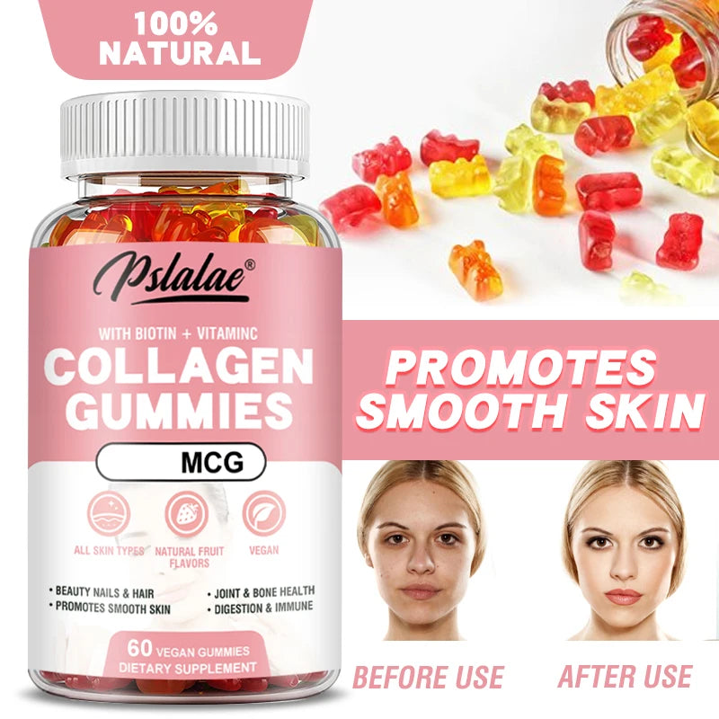 Pslalae | Collagen Gummies with Vitamin C & Biotin | Hair, Nails, Smooth Skin, Joint & Bone Health | 60 Vegan Gummies