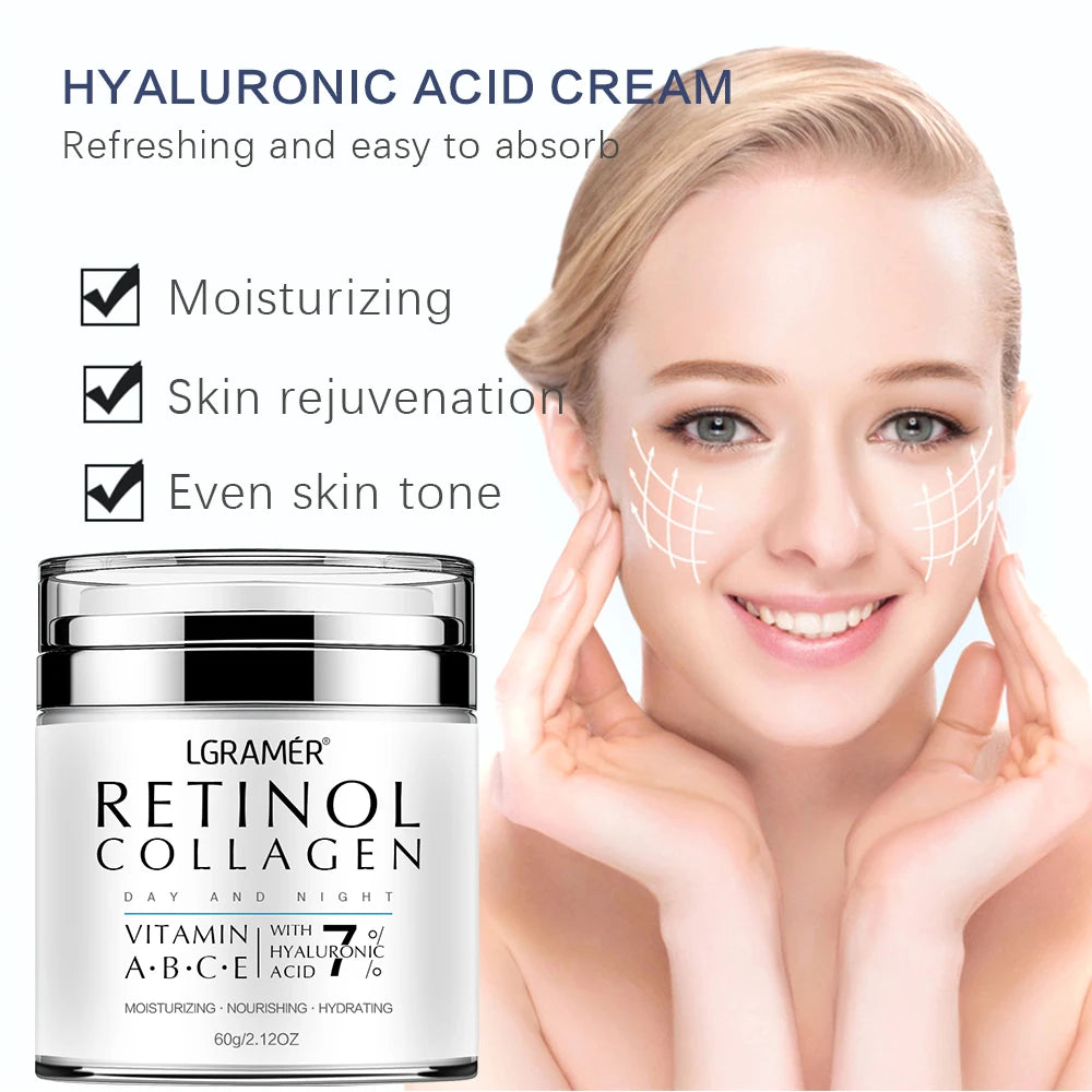 LGRAMÉR Retinol Anti-Aging Face Cream | Collagen & Hyaluronic Acid | Moisturizing, Wrinkle Removal & Skin Nourishment | Day & Night Use | 60ml