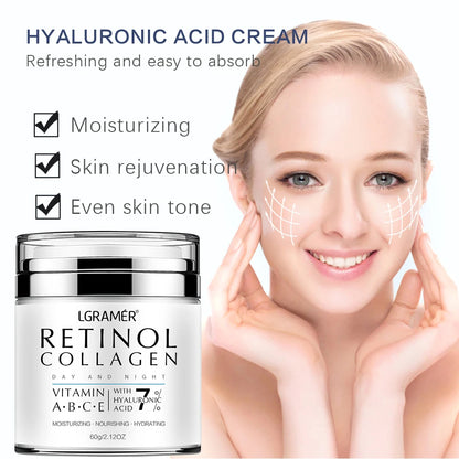 LGRAMÉR Retinol Anti-Aging Face Cream | Collagen & Hyaluronic Acid | Moisturizing, Wrinkle Removal & Skin Nourishment | Day & Night Use | 60ml
