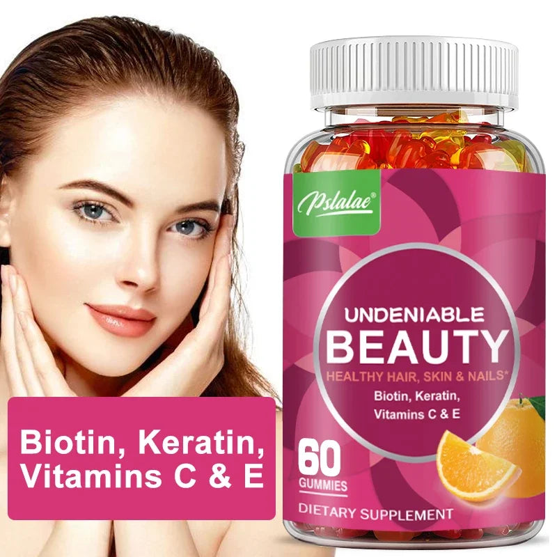 Pslalae | Beauty Gummies with Biotin & Keratin | Hair, Skin & Nails Support | 60 Gummies