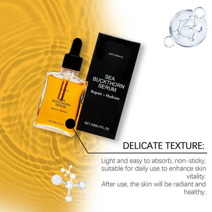 30ml Sea Buckthorn Serum Dry Fine Lines Wrinkles Sunburn Aging Sea Buckthorn Serum  Gentle Sea-Buckthorn Skin Hydrating Liquid