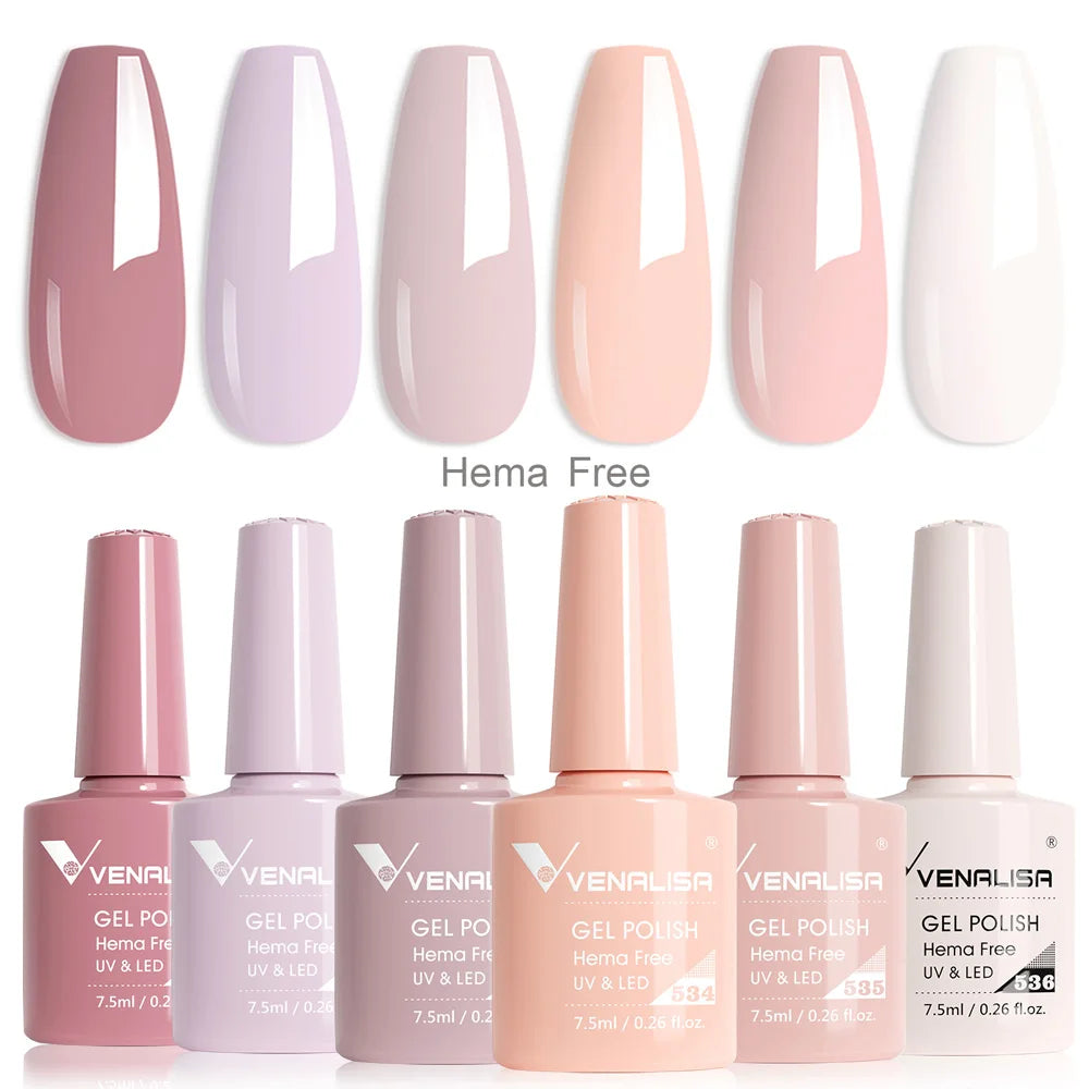 Venalisa Nail Gel Polish Kit HEMA FREE Nude Pink Color Collection Self Leveling Full Coverage Nail Manicure Set 6Pcs Kit