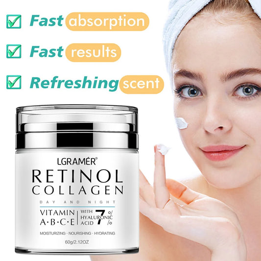 LGRAMÉR Retinol Anti-Aging Face Cream | Collagen & Hyaluronic Acid | Moisturizing, Wrinkle Removal & Skin Nourishment | Day & Night Use | 60ml