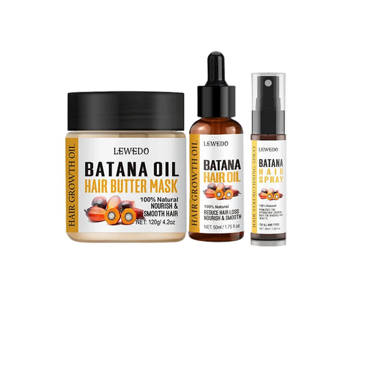 LEWEDO Pure Batana Hair Care Set – 4-in-1 Growth & Thickening Treatment with Spray, Oil, Mask & Solid Balm