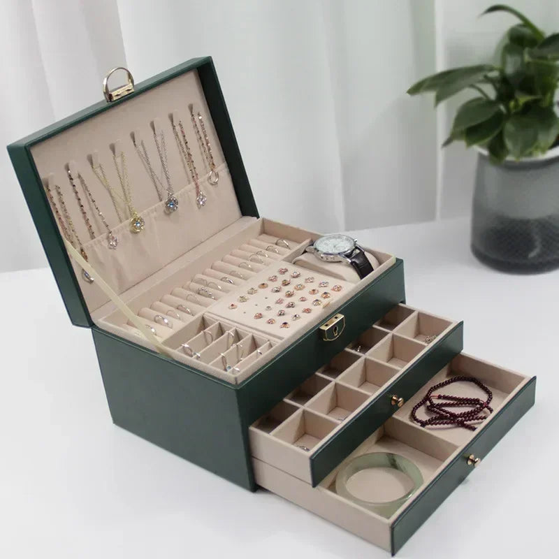Diamond shaped three-layer lockable drawer jewelry box, household jewelry storage box, portable large capacity jewelry packaging
